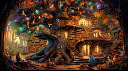 Obraz premium Childbook illustration Fairy tree house [AI generative]