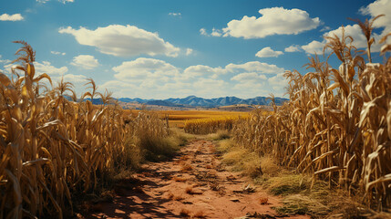 Drought in a cornfield. Generative Ai