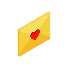 Envelope with heart isometric icon editable stroke. Love message, valentine