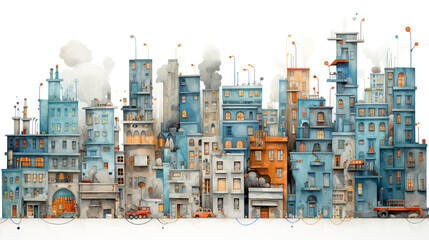 skyscrapers in a big city, childbook illustration [AI generative]