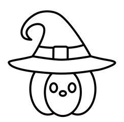 Halloween pumpkin jackolantern face with hat outline icon