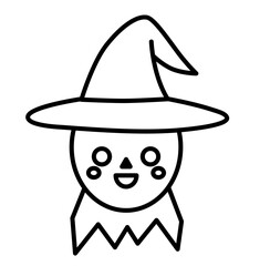 Halloween pumpkin jackolantern face with hat outline icon