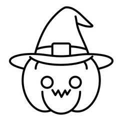 Halloween pumpkin jackolantern face with hat outline icon