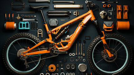 Top view of bicycle and parts of it. Generative Ai