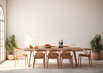 blank wall Mediterranean style interior mockup dinning room  - 619760500