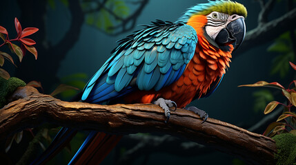 Fototapeta premium Tropical macaw perched. Generative Ai