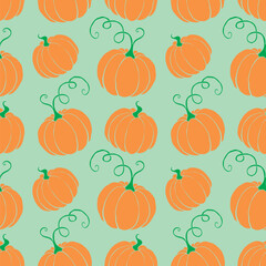 Vector seamless pattern with pumpkins in flat style. Halloween or thanksgiving background and texture