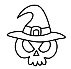 Halloween skull face with hat outline icon

