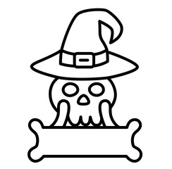 Halloween skull face with hat outline icon
