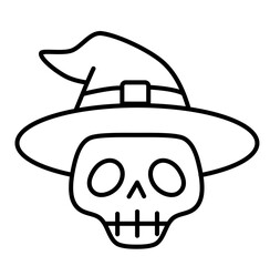 Obraz na płótnie Canvas Halloween skull face with hat outline icon 