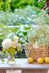 wedding decorations, flowers , lemon, green