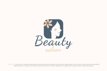 logo woman beauty saloon silhouette flower blush