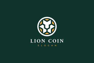 Fototapeta premium logo lion coin abstract circle gold