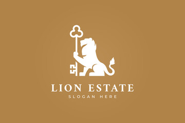 logo lion hold key house real estate security