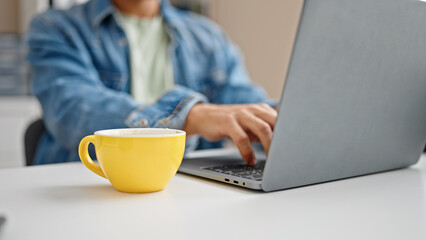 Young caucasian man business worker using laptop at office