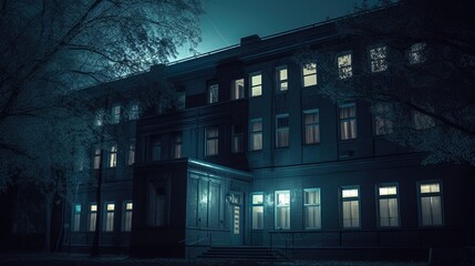 Psychiatric clinic building at night. Generative AI - obrazy, fototapety, plakaty
