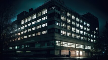 Psychiatric clinic building at night. Generative AI - obrazy, fototapety, plakaty