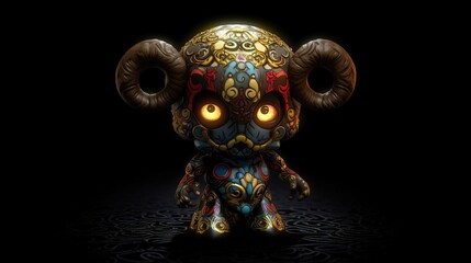 Futuristic demonic Aries zodiac sign statuette. Generative AI