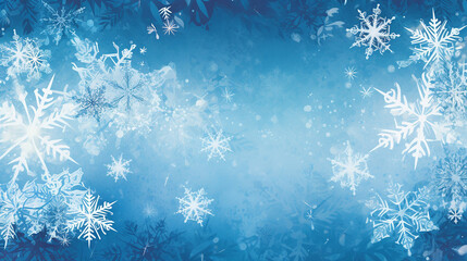 Blue winter banner with snowflakes - obrazy, fototapety, plakaty