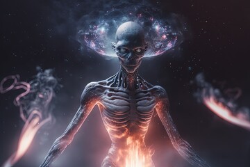 Fototapeta na wymiar Futuristic 5th dimensional alien being. Space creature. Higher consciousness. Generative AI
