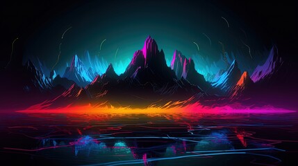 Abstract landscape with neon mountains. Generative AI