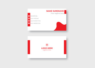 Red color minimal business card design vector template.