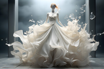 bride and groom with white dress, wedding table setting wedding cake and decoration rings