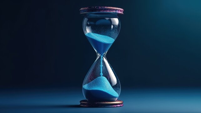 Hourglass with blue sand. Generative AI