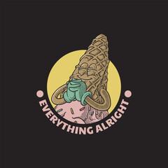 cartoon smiling ice cream cone retro emblem