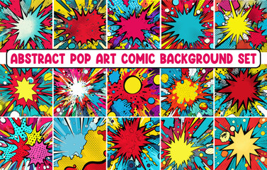 Abstract pop art background set, Abstract Comics Background bundle, Colorful comic Backgrounds vector collection - obrazy, fototapety, plakaty
