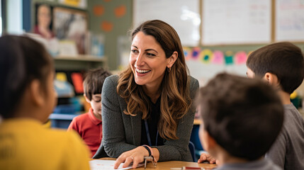 A teacher engaging with students in a classroom, representing the hard work and dedication of educators Generative AI - obrazy, fototapety, plakaty