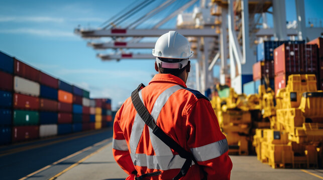 A dockworker unloading cargo from a ship, illustrating the importance of logistics and transportation labor Generative AI