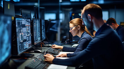 A team of IT professionals working on computers, exemplifying the importance of technology and information labor Generative AI