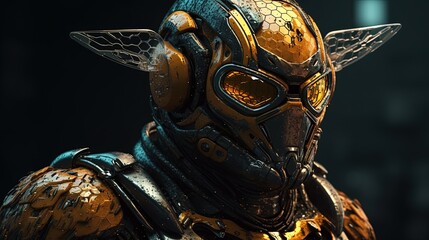 Cyber bee robot. Bee cyborg. Generative AI