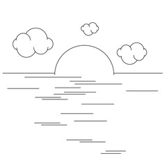 Sun in the sea in continuous line art drawing style. Minimalist black linear design isolated on white background. Vector illustration