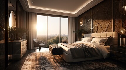 Modern bedroom. Generative AI