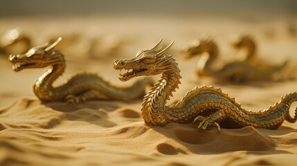 Fototapeta premium Golden desert with dragon. Generative AI