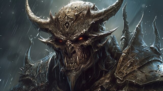 Demon hunter creature. Monster. Skeleton. Generative AI