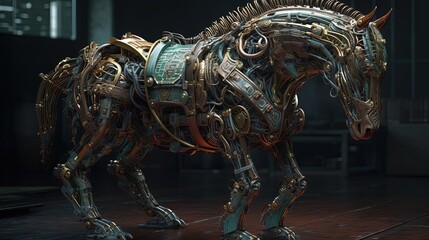 Mechanical robot horse. Generative AI