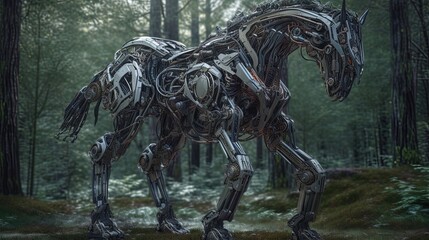Fototapeta na wymiar Mechanical robot horse. Generative AI