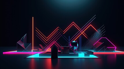 Neon lines and shapes. Generative AI