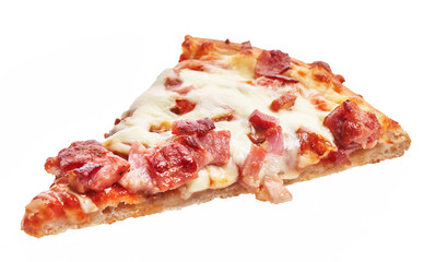  Slice of italian bacon pizza over white isolated background