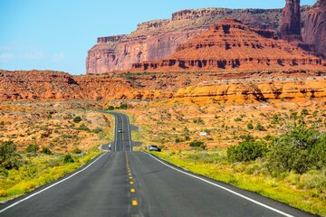 Desert Highway Adventure: Scenic Southbound Road Leading to Arizona near Monument Valley, Captured in Breathtaking 4K Resolution