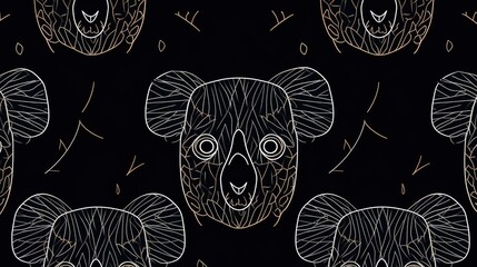 Repeating pattern of koala face. Black and white. Generative AI