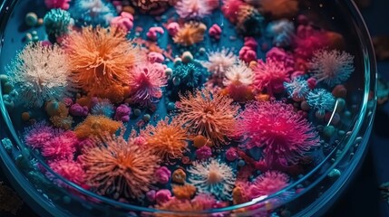 Fototapeta na wymiar Top view of colorful coral reef. Generative AI