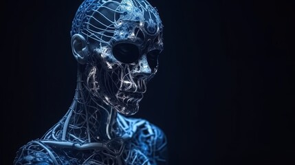 Female cyber skeleton. Generative AI