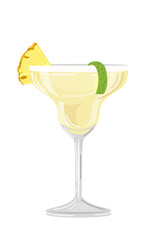 Vector illustration of a cocktail with a slice of pineapple  on a white background in a flat style. Suitable for menu design, food stickers, scrapbooking.