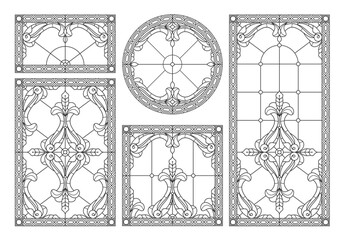 Blank for a classic stained-glass window with floral ornaments