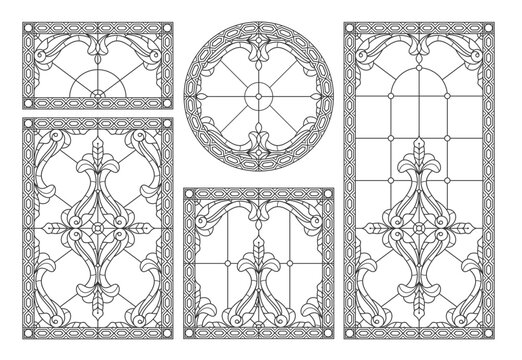Blank for a classic stained-glass window with floral ornaments