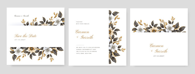 Minimalis vector watercolor floral wedding invitation template